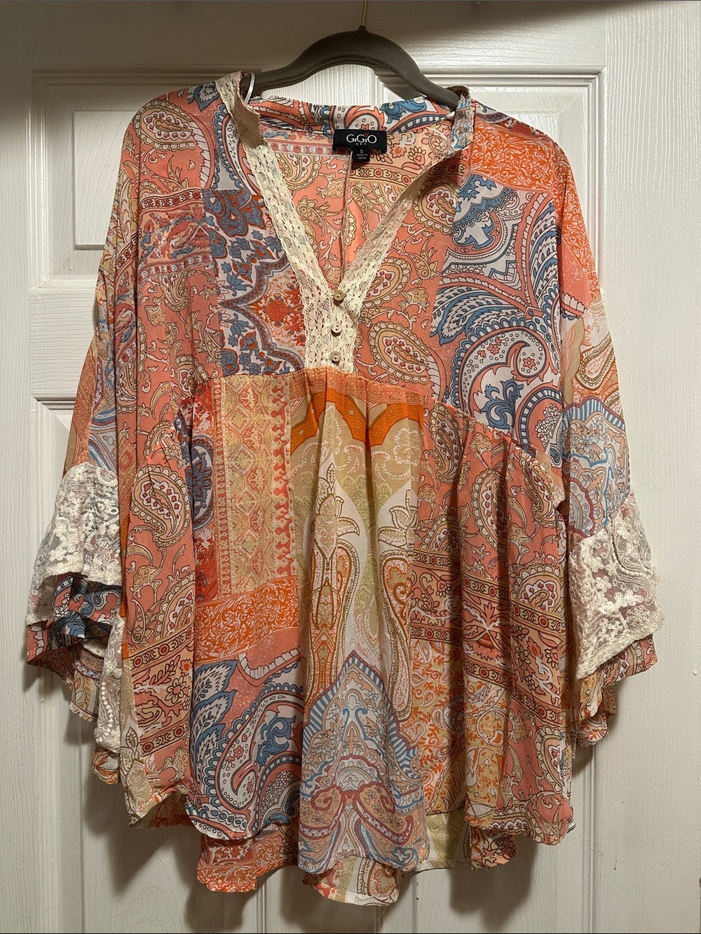 G by GUESS Coral Paisley Lace-Trim Tunic